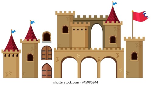 Castle towers on white background illustration