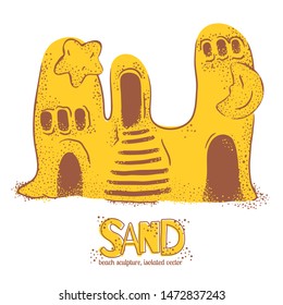 Castle, towers and sand sculptures. Flat simple style. Isolated vector.