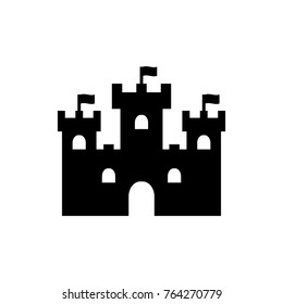 Castle with towers, sand castle vector icon black