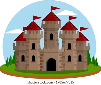 Castle with towers and walls.