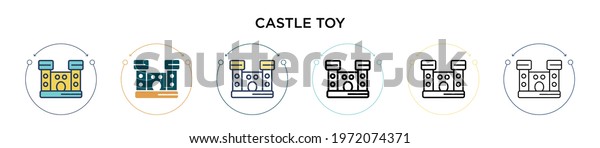 Castle toy icon\
in filled, thin line, outline and stroke style. Vector illustration\
of two colored and black castle toy vector icons designs can be\
used for mobile, ui,\
web