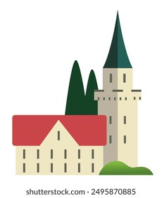 Castle travel landmark red roof building tower greenery background tourism