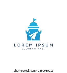 castle and travel negative space logo design