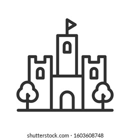 castle, tree, linear icon. Editable stroke
