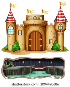 A Castle and underground Dragon Cave illustration