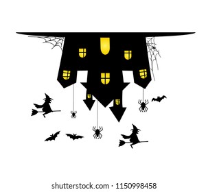 the castle is upside down with witches and bats cutting
