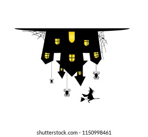the castle is upside down with witches and bats cutting