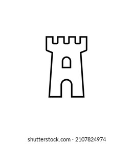 Torre de símbolo de línea fuerte del icono del vector del castillo. Logo de la torre del castillo bastión símbolo de la silueta medieval