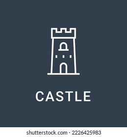 Castle vector icon fort line symbol tower. Castle tower logo stronghold medieval silhouette icon