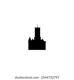 Ícone de vetor Castle. Isolada pequena e minimalista fortaleza medieval clipart, logotipo, contorno preto e branco