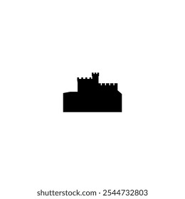 Ícone de vetor Castle. Isolada pequena e minimalista fortaleza medieval clipart, logotipo, contorno preto e branco