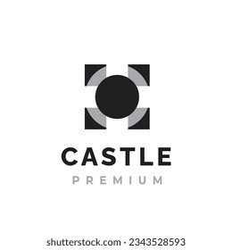 Castle vector icon logo, minimalist royal building symbol