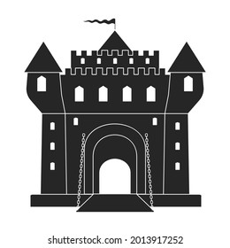 Icono del vector del castillo.Icono del vector negro aislado en castillo de fondo blanco.