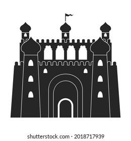 Icono del vector del castillo.Icono del vector negro aislado en castillo de fondo blanco.