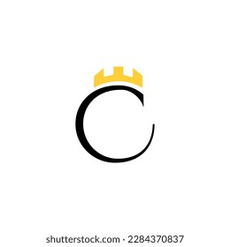 Schlossvektor-Logo. Logo des Briefes C. Kronenemblem-Design