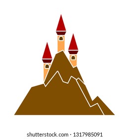castle vintage on rock. Vector illustration of castle & tower symbol.