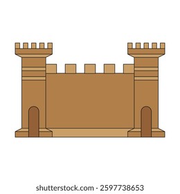 Castle wall illustration. Fortress structure vector. Medieval defensive barrier. Brown stone stronghold.