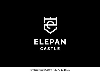 Castle wall with letter E logo design vector illustration.