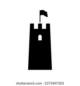Castle watchtower icon. Tower. Black silhouette. Front side view. Vector simple flat graphic illustration. Isolated object on a white background. Isolate.