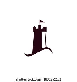 Castle Wave Logo Vektorsymbol Illustration. Einfaches Logo für das Schlosshotel und die Meereswelle