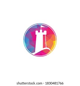 Castle Wave Logo Vector Icon Illustration. Simple castle and ocean wave logo