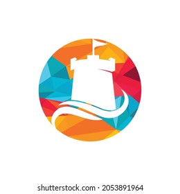 Castle wave vector logo design template. Abstract fortress wave logo design template.	
