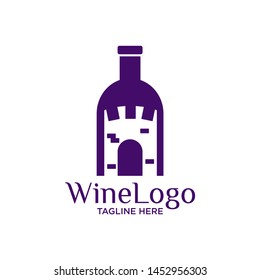Castle Wine Bottle Logo Design Stock Vector