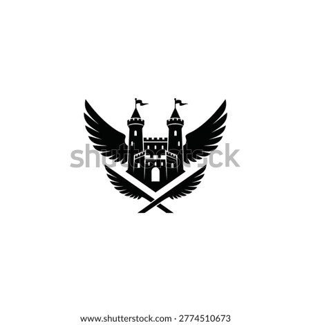 Castle with wings and flags icon