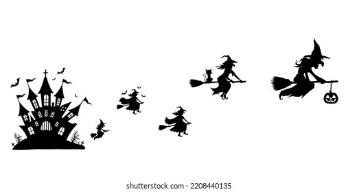 Castle and witches vector. Halloween concept. 