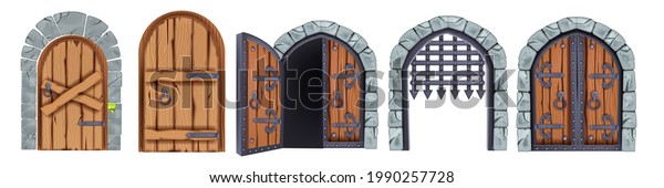 Castle Wooden Gate Vector Set Medieval Stock Vector (Royalty Free ...