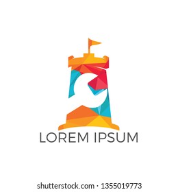 Castle and wrench combination logo design. Tower and repair symbol or icon. Unique fortress and fix logotype design template. 