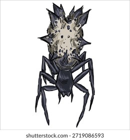 Castleback o tejedor. Micrathena gracilis. Colorido, Ilustración vectorial. Pintoresco. Estilización única. Imprimir en cuadernos de bocetos, pegatinas, postales, tazas, ropa, carteles. Biológico. 