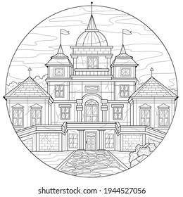 Castle.Coloring book antistress for children and adults. Illustration isolated on white background.Zen-tangle style. Hand draw