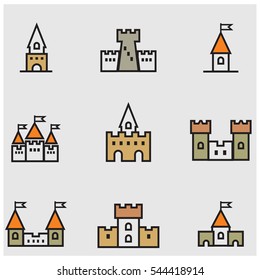 Castles colored line icons