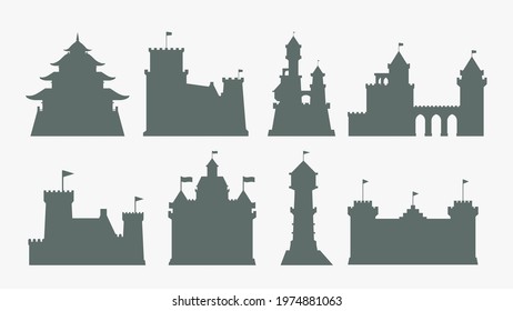 castles gray color silhouettes set on white
