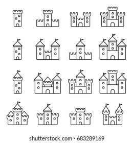 Castles icon: thin monochrome icon set, black and white kit