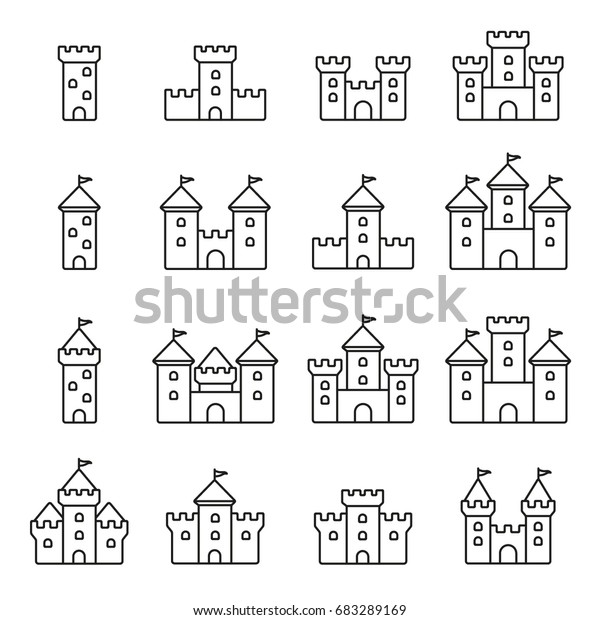 Castles Icon Thin Monochrome Icon Set Stock Vector (Royalty Free ...