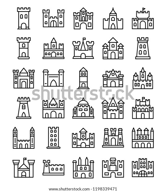 Castles Line Icons Stock Vector (royalty Free) 1198339471