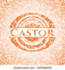 Castor abstract emblem, orange mosaic background