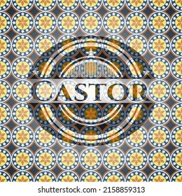 Castor arabic badge background. Arabesque decoration. 