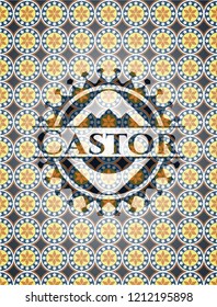 Castor arabic emblem background. Arabesque decoration.