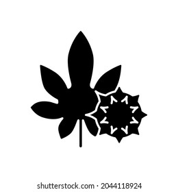 Castor bean black glyph icon. Exotic flowering plant. Ricinus communis. Cause of allergic reaction, herbal allergen. Allergy for plant. Silhouette symbol on white space. Vector isolated illustration