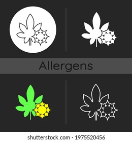 Castor bean dark theme icon. Exotic flowering plant. Ricinus communis. Cause of allergic reaction, herbal allergen. Linear white, simple glyph and RGB color styles. Isolated vector illustrations