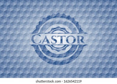 Castor blue emblem or badge with abstract geometric polygonal pattern background. Vector Illustration. Detailed.