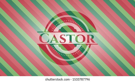 Castor christmas colors style badge. Vector Illustration. Detailed.