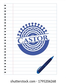 Castor draw (pen strokes). Blue ink. Vector Illustration. Detailed. 
