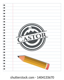 Castor emblem with pencil effect. Vector Illustration. Detailed.