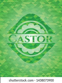 Castor green emblem with triangle mosaic background. Vector Illustration. Detailed.