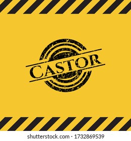 Castor grunge black emblem with yellow background, warning sign. Vector Illustration. Detailed. 