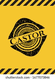 Castor inside warning sign, black grunge emblem. Vector Illustration. Detailed.